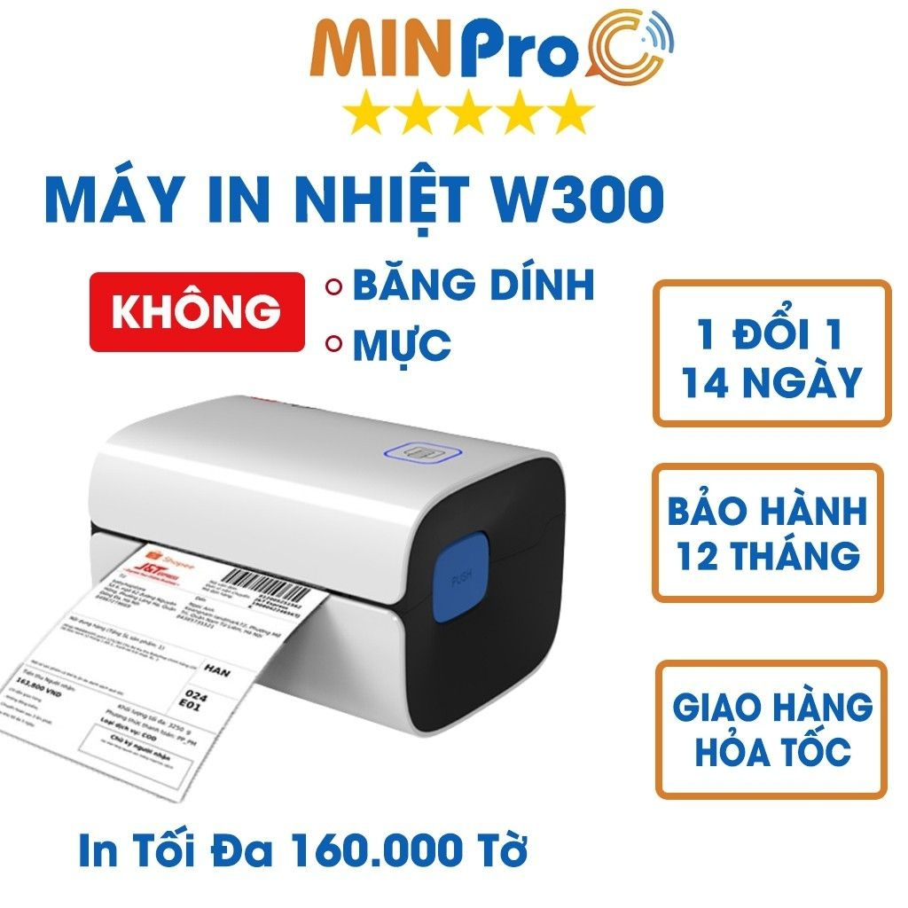 Máy in nhiệt MINPRO W300 in đơn hàng, tem mã vạch, hóa đơn, dùng giấy in nhiệt tự dính