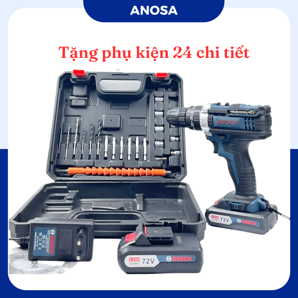 Máy khoan pin Bosch 72v, máy khoan cầm tay 3 chức năng tặng bộ phụ kiện ...