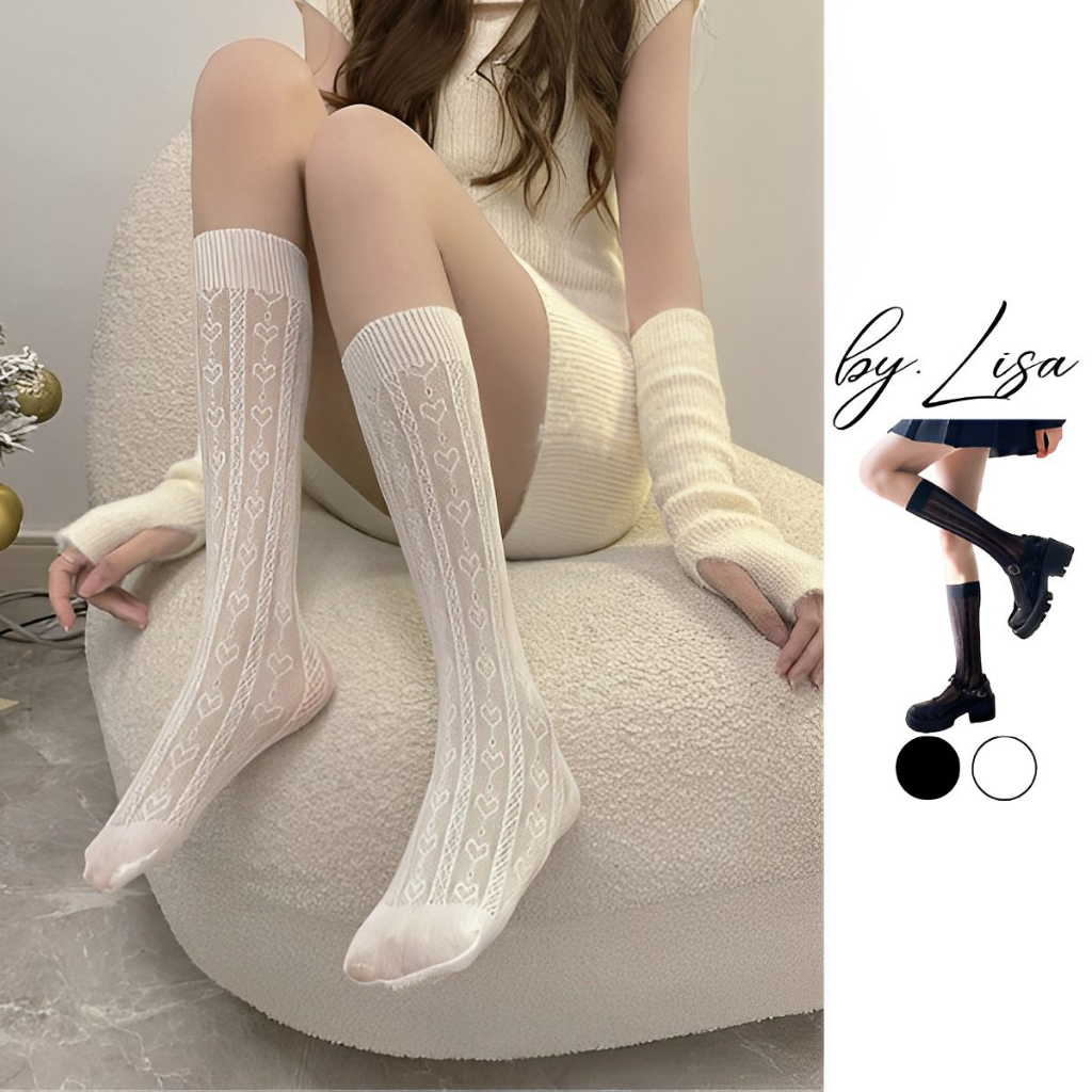 Tất vớ cổ cao phong cách lolita đáng yêu tất bắp chân ren họa tiết trái tim dành cho nữ, Tất vớ nữ JK Cosplay TG13