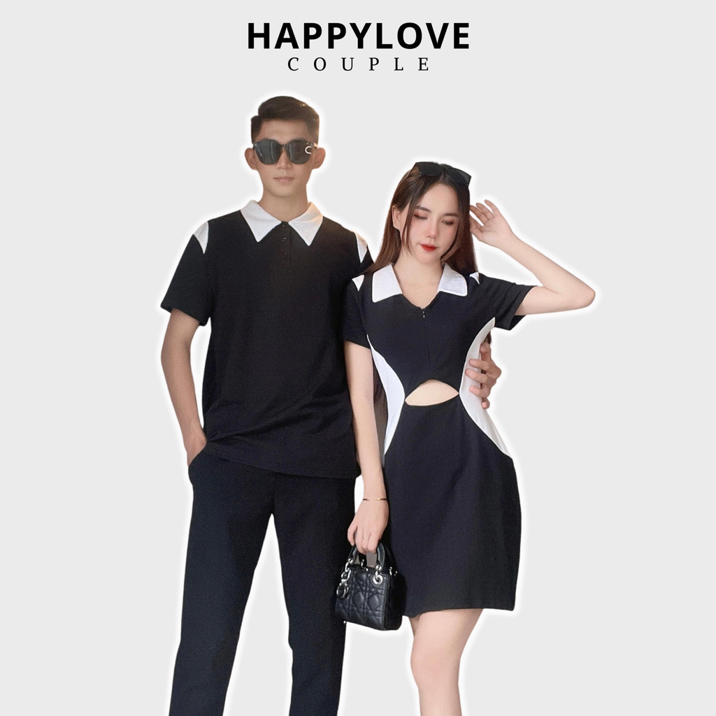 Đồ cặp set đồ đôi nam nữ áo váy couple màu đen phối trắng HAPPYLOVE ...