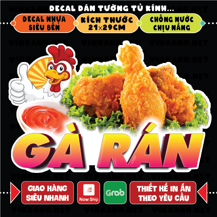 DECAL Gà Rán - Trang Trí Quán Nước, Xe Đẩy, Tường, Tủ Kính với Thiết Kế ...