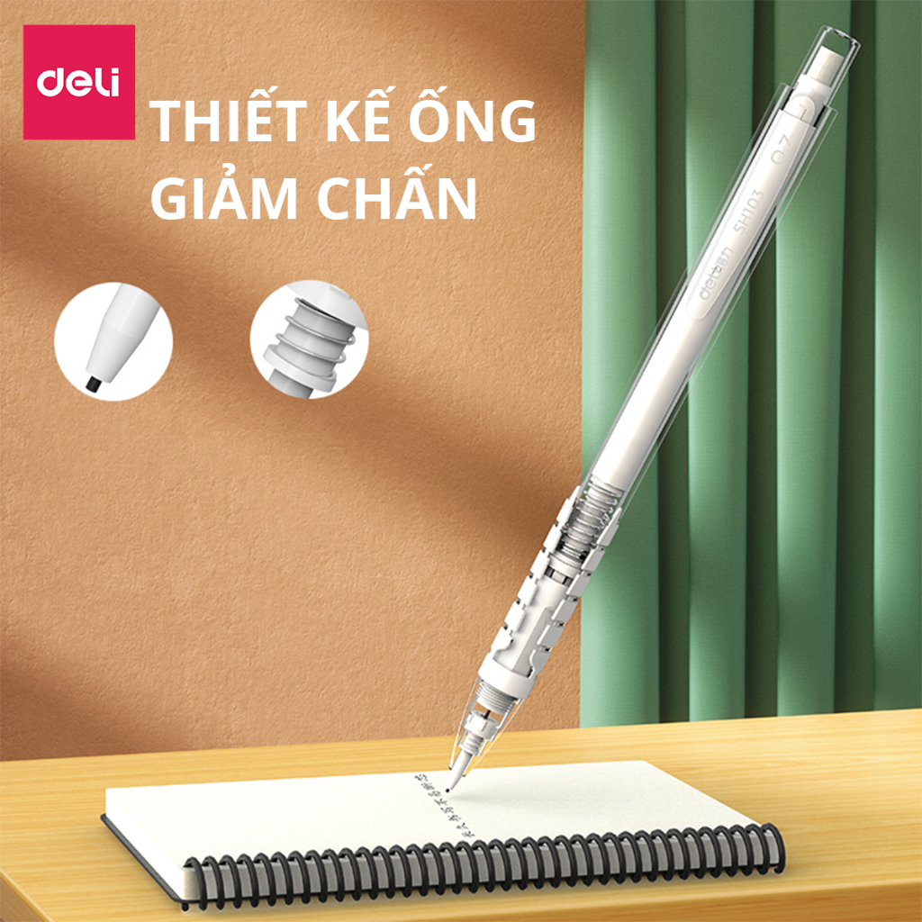 (TẶNG NGÒI) Bút chì kim Deli bấm thân/ bấm đầu ngòi 0.5-0.7mm cao cấp kèm đầu tẩy - Cải tiến cho học sinh, dân văn phòng
