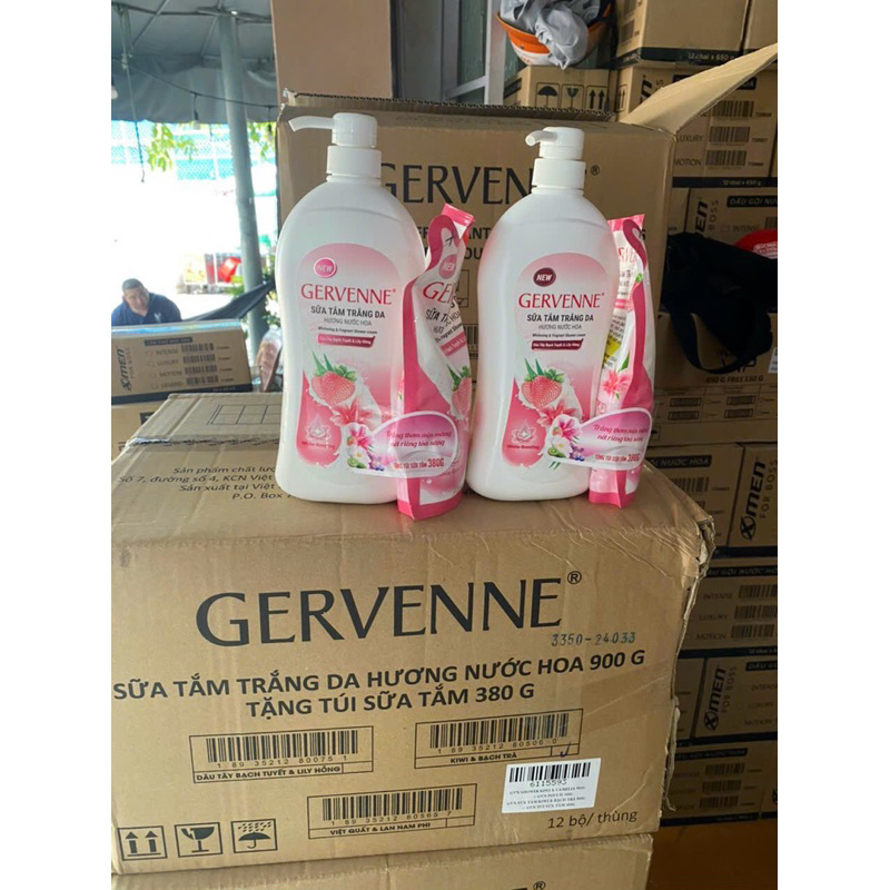 Sữa tắm Gervenne 900g Tặng Túi 200gr  / 1.2kg tặng kèm túi 450gr- Cho Làn Da Sáng Mịn