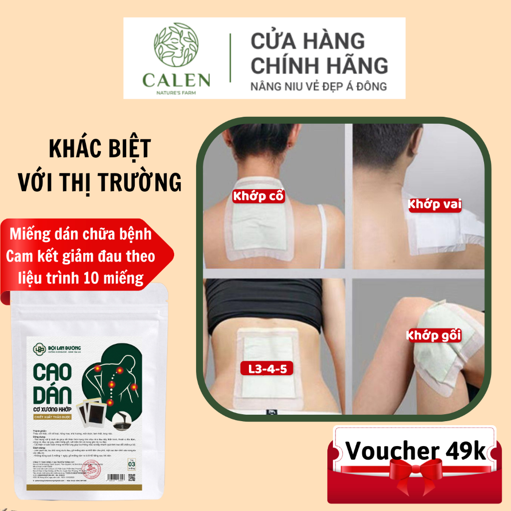 Cao dán xương khớp Calen Nature Farm cho người đau lưng, đau cổ vai gáy, đau khớp gối,đau thần kinh tọa bịch 3 miếng lớn