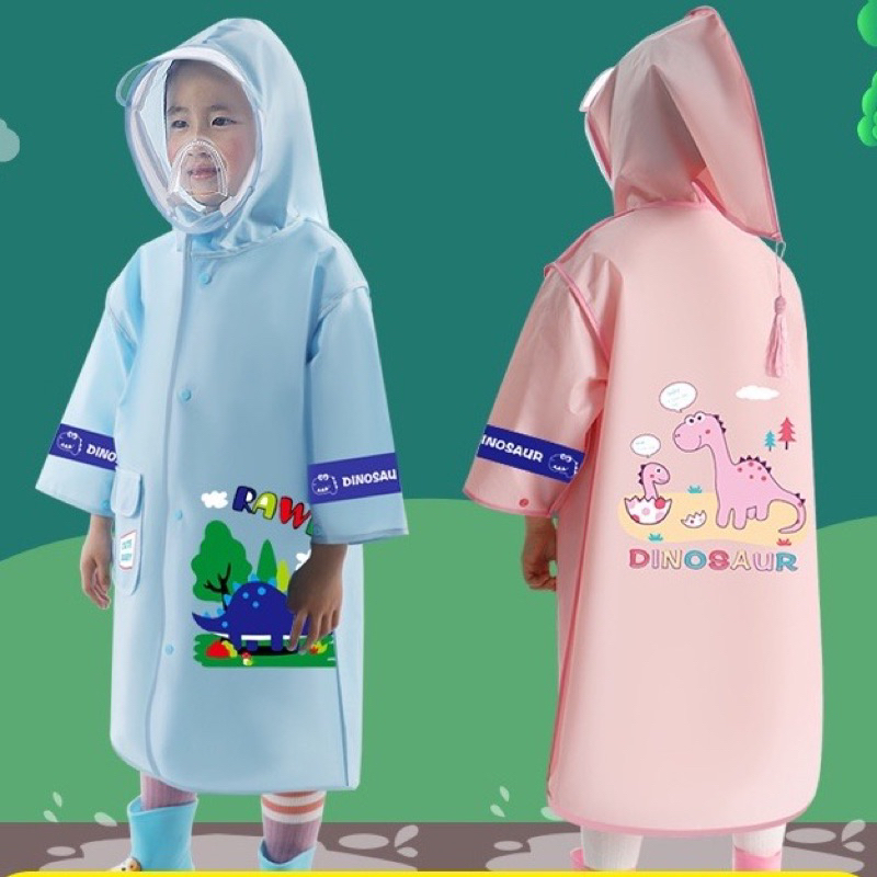 [Tặng quà] Áo mưa cho bé hình khủng long nhẹ mềm không mùi có mặt nạ che mặt (có ảnh thật)