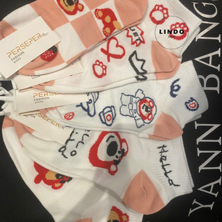Tất cổ ngắn nữ Gấu Dâu phong cách Hàn Quốc hiện đại LINDO - Tất/ vớ chất liệu cotton thấm hút mồ hôi, thoáng khí