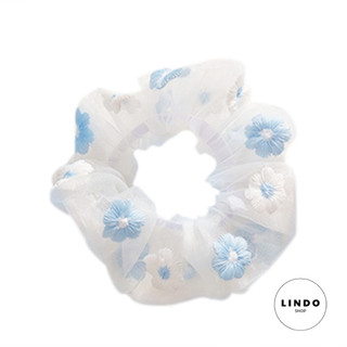 Dây Cột Tóc Lưới Thêu Hoa Cúc Nhỏ Dễ Thương LINDO Phong Cách Hàn Quốc