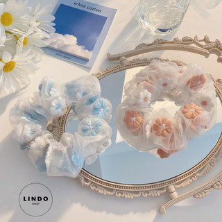 Dây Cột Tóc Lưới Thêu Hoa Cúc Nhỏ Dễ Thương LINDO Phong Cách Hàn Quốc
