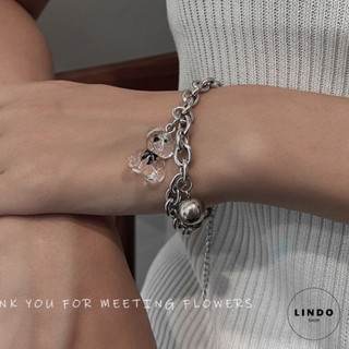 Vòng Đeo Tay Gấu Trong Suốt LINDO Phong cách Thời Trang Hàn Quốc - Vòng tay Tình Bạn, Đeo Lẻ Hoặc Đeo Cặp