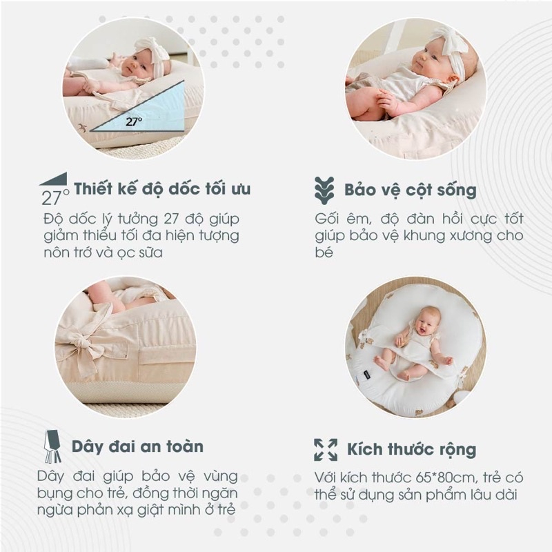 Ảnh Gối Chống Trào Ngược Kidworlds Bunny Đệm Chống Trào Ngược Xô Muslin Trần Bông Organic Cho Bé Sơ Sinh 4