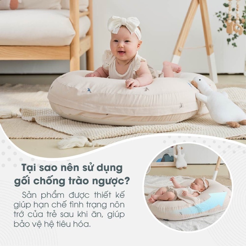 Ảnh Gối Chống Trào Ngược Kidworlds Bunny Đệm Chống Trào Ngược Xô Muslin Trần Bông Organic Cho Bé Sơ Sinh 2