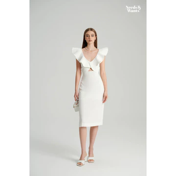 Đầm body NEEDS&WANTS MS4202 đầm body cổ chữ V viền bèo nữ tính váy đầm nữ 3 màu