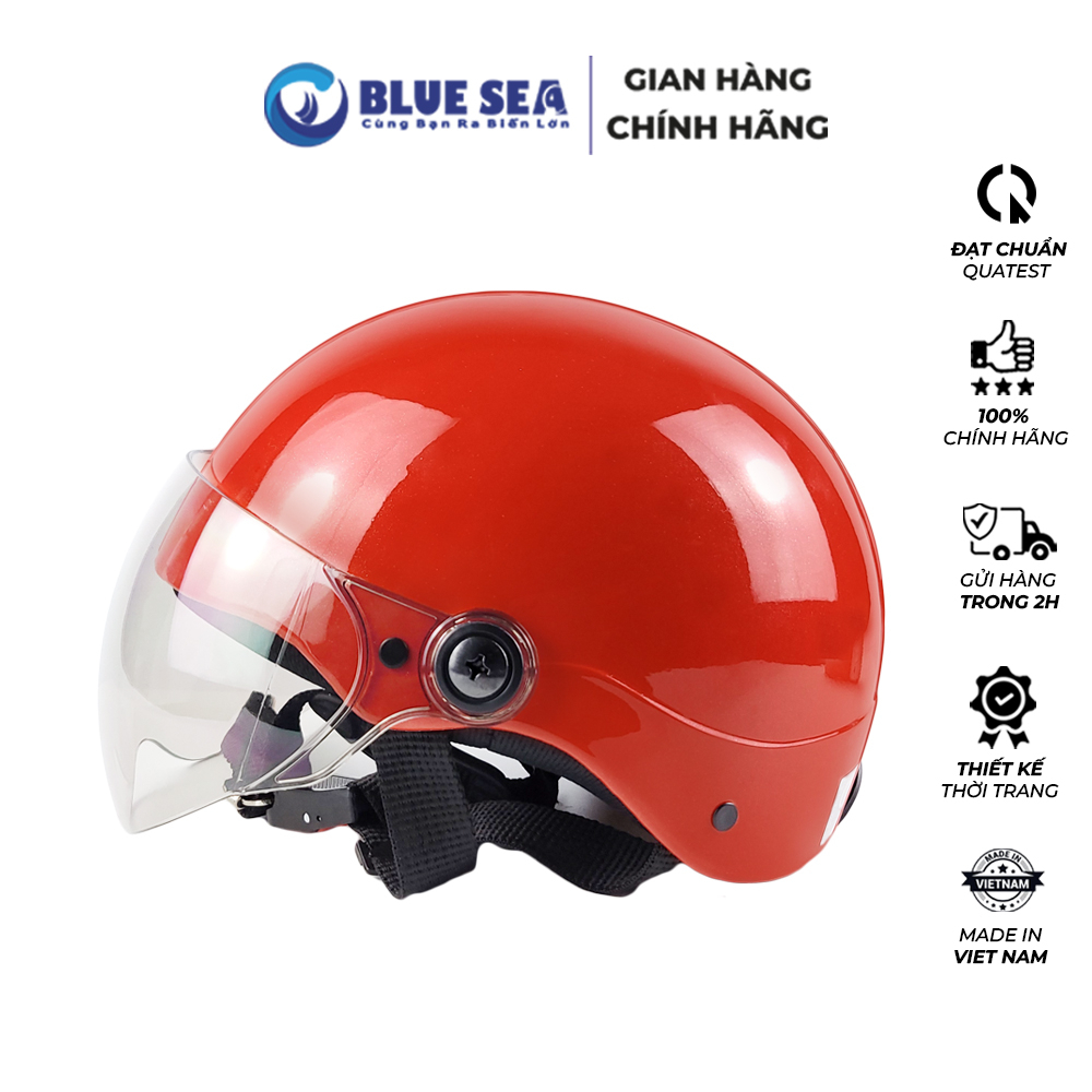 Mũ bảo hiểm 1/2 Nửa đầu BLUE SEA - A104K - Sơn Bóng - FREESIZE - Có kính cao cấp - Chính hãng