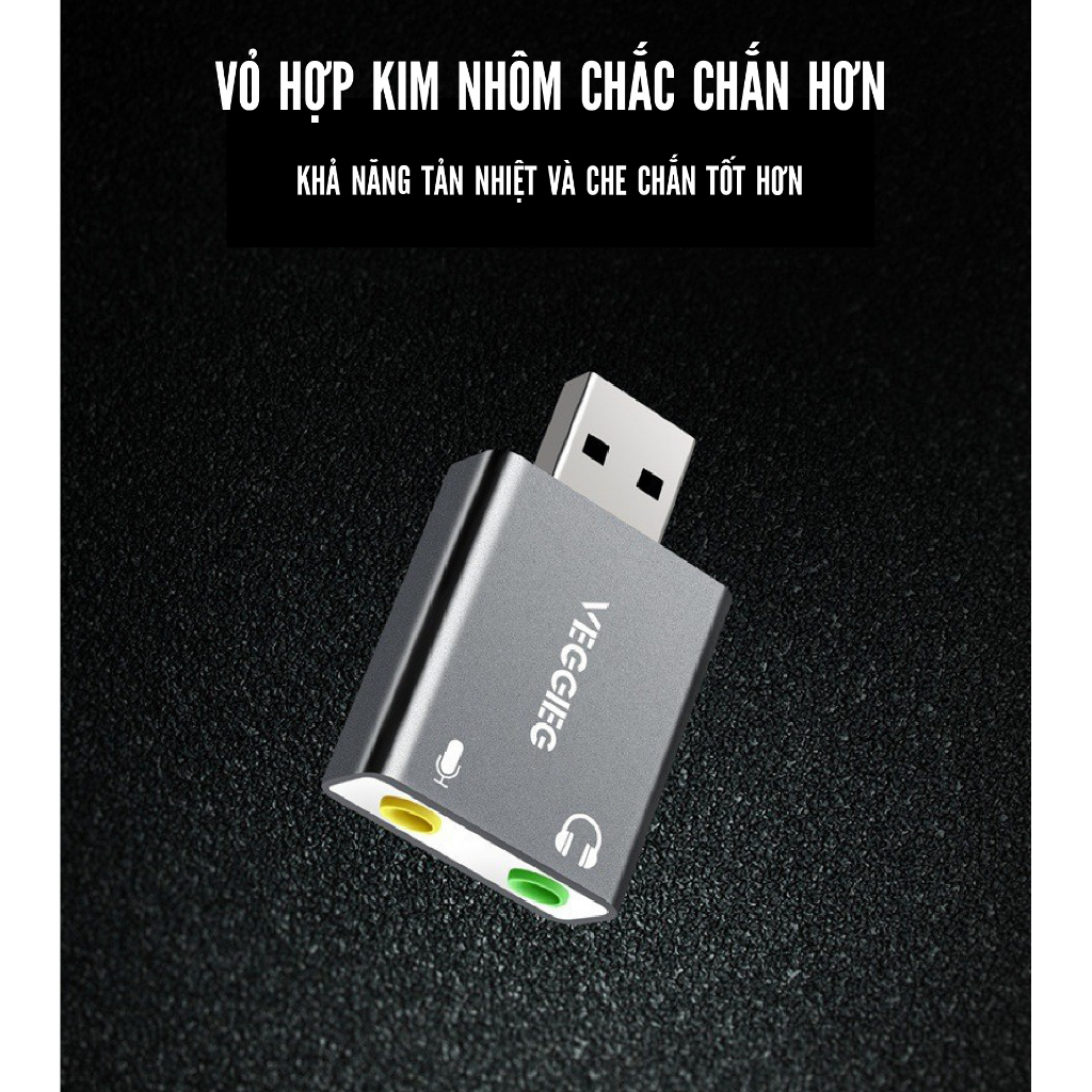 Card âm thanh USB 2.0 Veggieg 3.5mm Chính Hãng