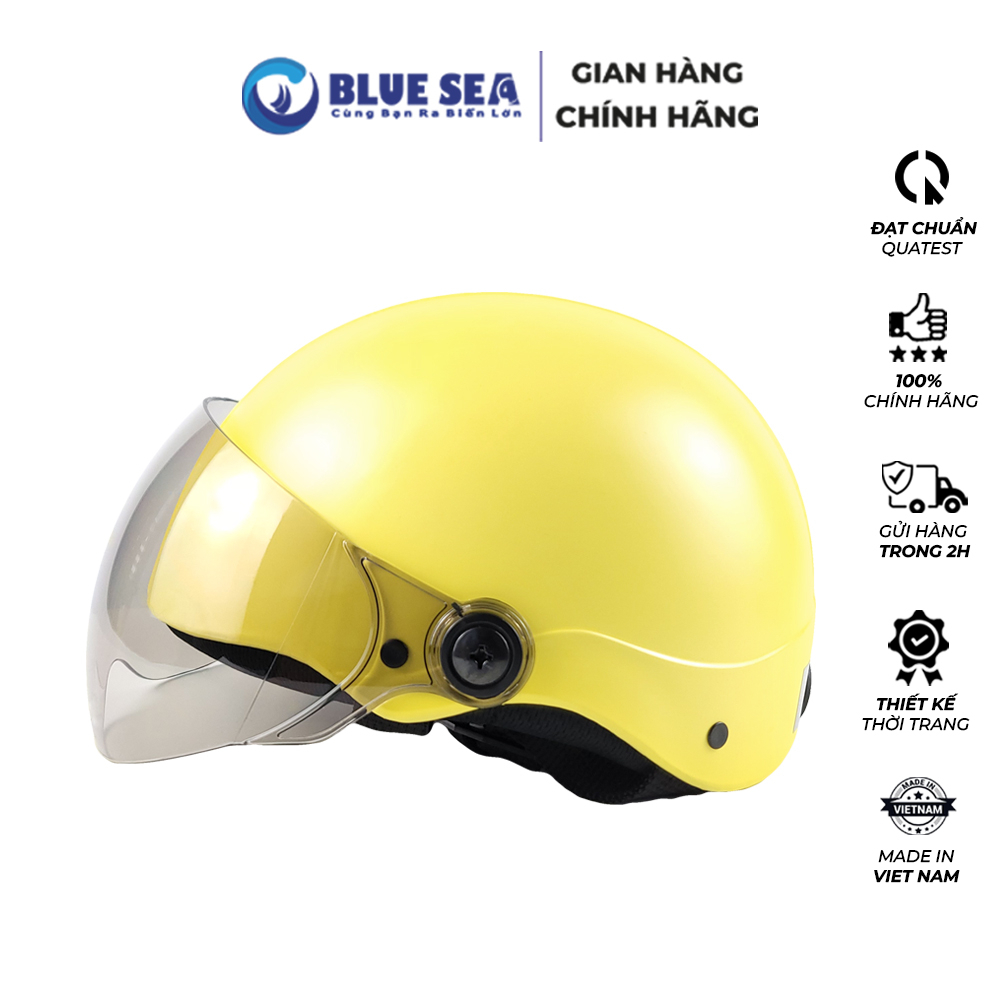 Mũ bảo hiểm 1/2 Nửa đầu BLUE SEA - A104K - Màu Vàng - FREESIZE - Có kính cao cấp - Chính hãng