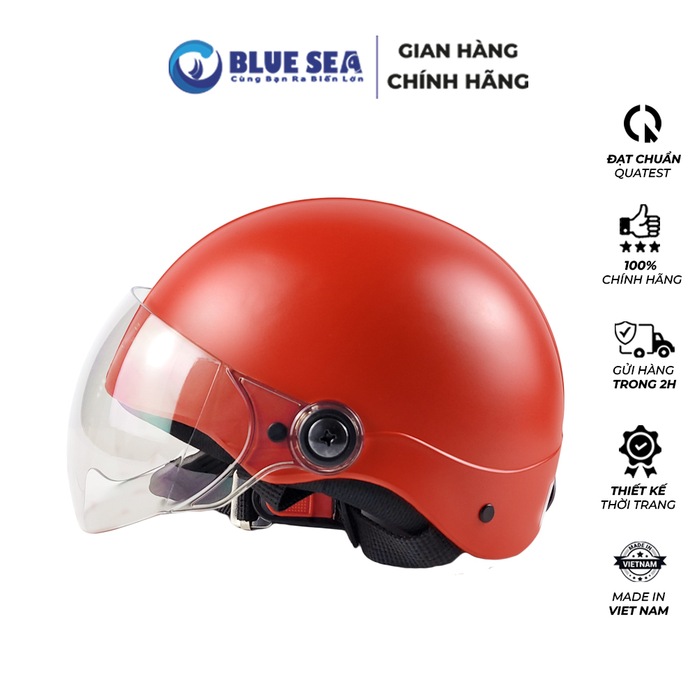 Mũ bảo hiểm 1/2 Nửa đầu BLUE SEA - A104K - Màu Đỏ Tươi- FREESIZE - Có kính cao cấp - Chính hãng