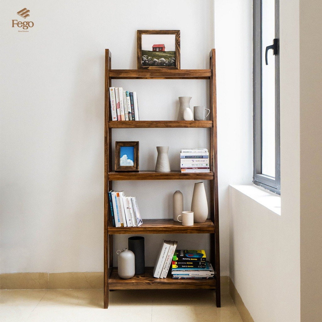 Ảnh Kệ sách gỗ thông harmon 5 tầng FEGO thiết kế thanh giằng chắc chắn dành cho cửa hàng và văn phòng 3