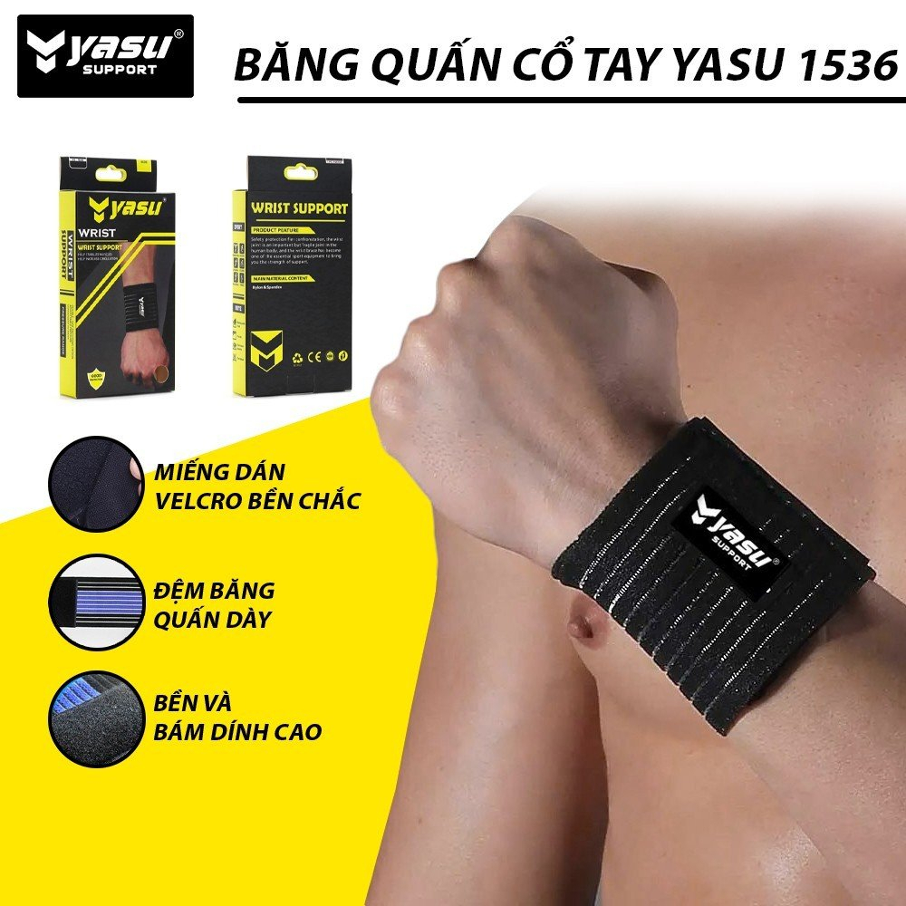 Ảnh Băng quấn cổ tay thể thao tập gym, tennis, cầu lông bảo vệ và hỗ trợ nẹp cổ tay Yasu 1536 (1 Chiếc) 1