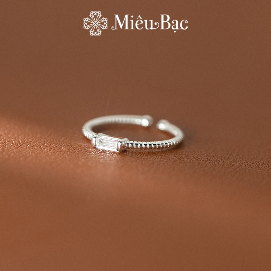 Nhẫn bạc nữ Miêu Bạc đính đá vuông nhỏ xinh bản hở chất liệu bạc 925 phụ kiện trang sức MN15