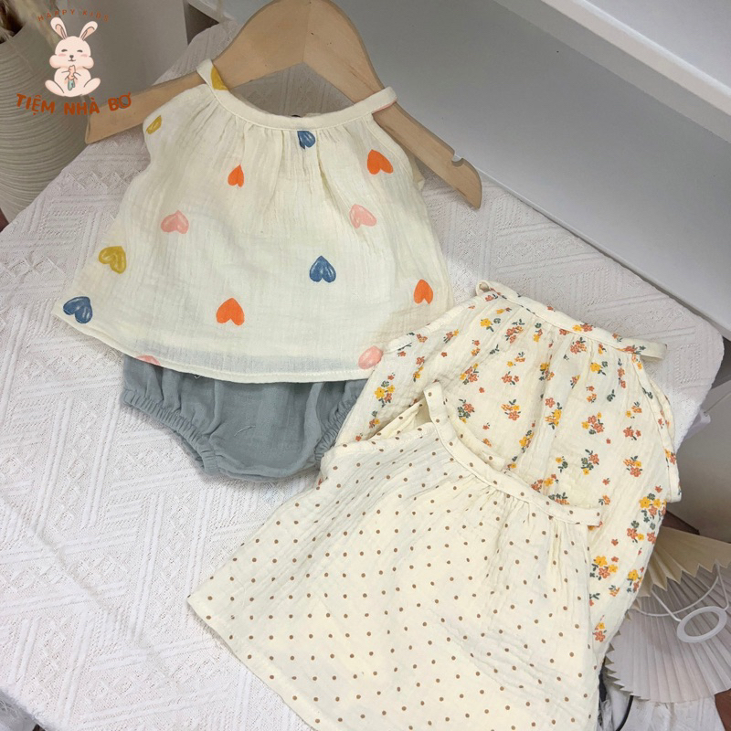 Set 2 dây trẻ em hai dây xô muslin, set hai dây cho bé gái thiết kế 5-15kg TNB