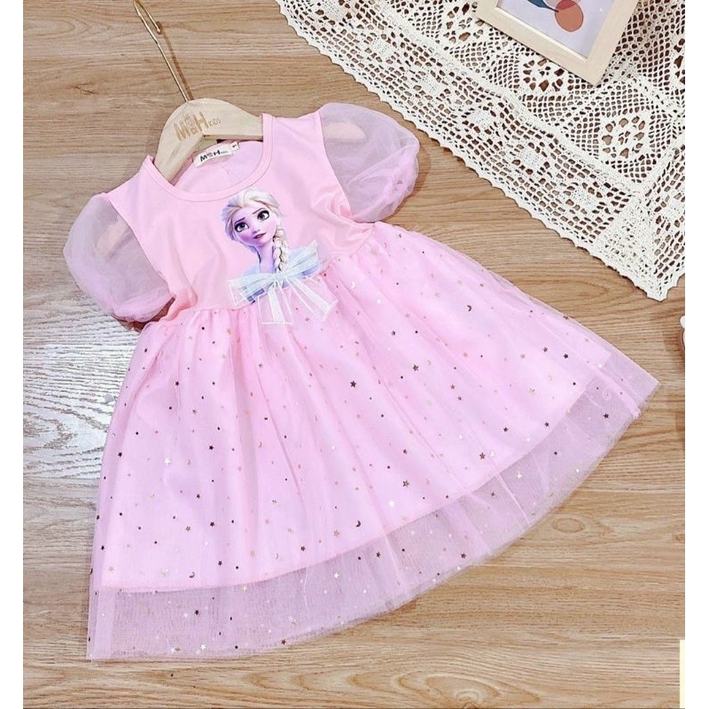 XẢ SIZE NHÍ Váy công chúa Elisa cho bé 2-7T cotton 100% ngắn tay, dài tay giãn 4 chiều, đầm công chúa màu hồng, xanh
