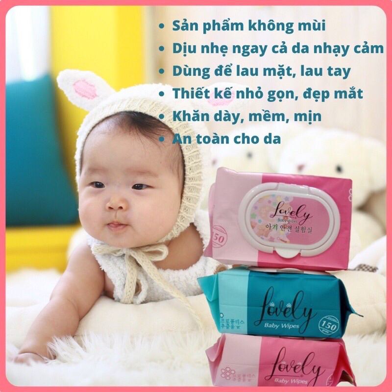 COMBO 5 gói KHĂN ƯỚT KHÔNG MÙI LOVELY 650g (150 TỜ)- AN TOÀN CHO TRẺ