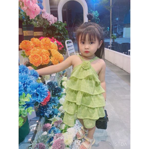 Váy bé gái,Váy ren hoa xếp tầng cho bé gái 8 đến 30kg