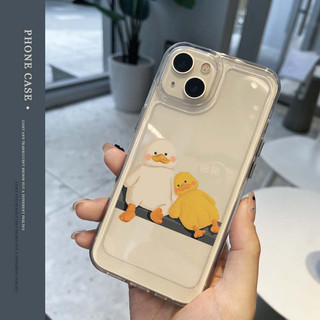 Ốp lưng iphone trong suốt siêu dày cặp đôi chú vịt viền vuông nút bấm kim loại dành cho ip 6 đến 16promax - sd2515