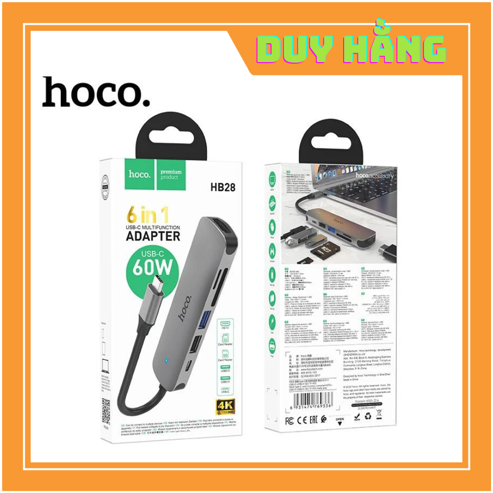 Hub Hoco HB28 6 in 1 Chuyển Type C Ra USB 3.0, HDMI, USB C, Thẻ Nhớ Tốc ...