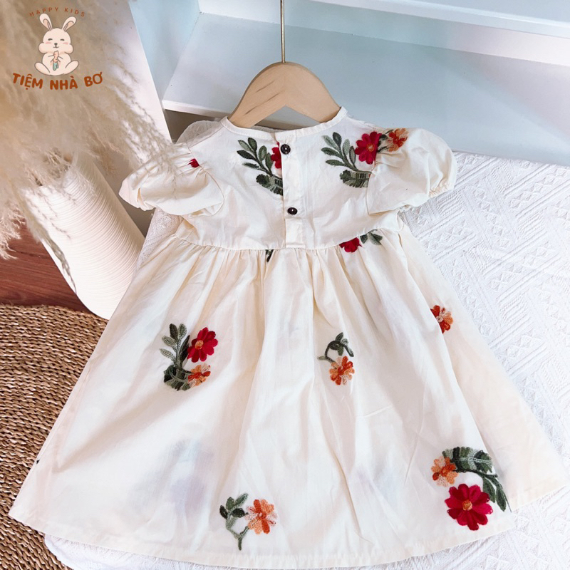 Váy babydoll bé gái thêu hoa size 1-5 tuổi, Váy xinh xắn dành cho bé yêu Tiệm Nhà Bơ