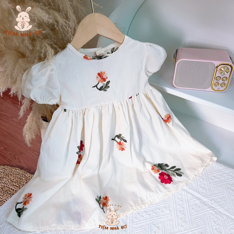 Váy babydoll bé gái thêu hoa size 1-5 tuổi, Váy xinh xắn dành cho bé yêu Tiệm Nhà Bơ