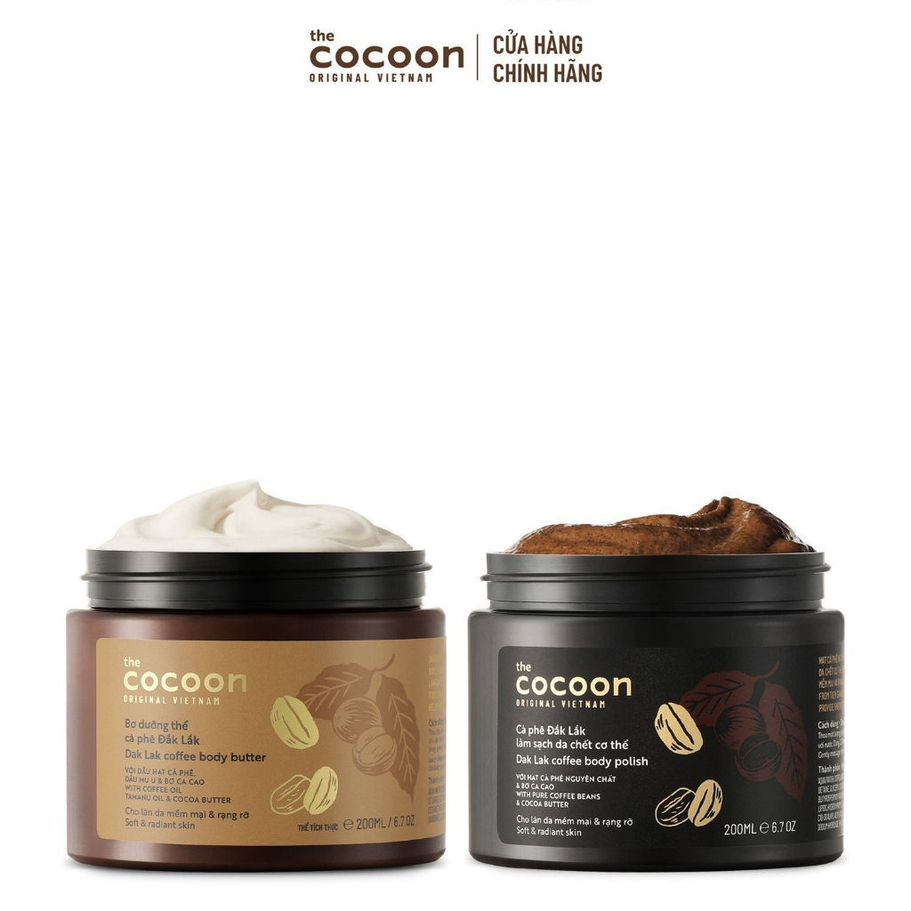 Combo làm sạch da chết và dưỡng ẩm cơ thể từ cà phê Đắk Lắk Cocoon
