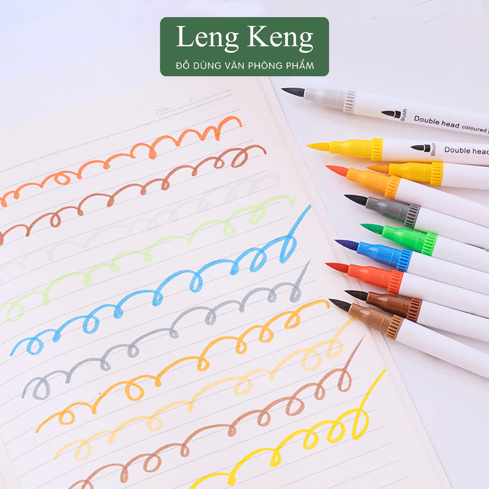 Bộ brush 12 bút 2 đầu viết calligraphy LengKeng bút dạ màu marker đa năng trang trí sổ, bullet jouna