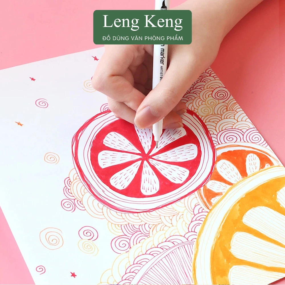 Bộ brush 12 bút 2 đầu viết calligraphy LengKeng bút dạ màu marker đa năng trang trí sổ, bullet jouna