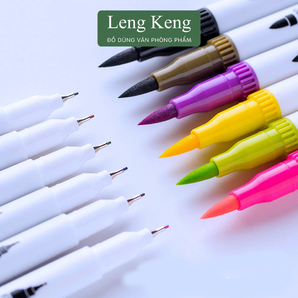 Bộ brush 12 bút 2 đầu viết calligraphy LengKeng bút dạ màu marker đa năng trang trí sổ, bullet jouna
