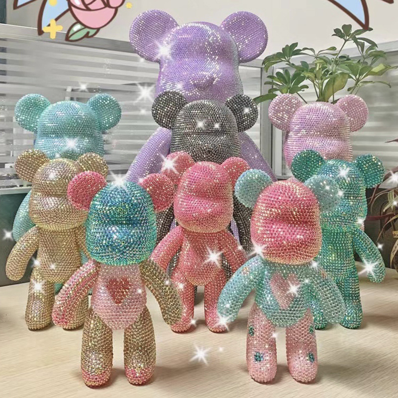 Bearbrick gấu tự đính đá size 33cm nhiều màu (combo đầy đủ gấu + đá + bộ đính + keo)