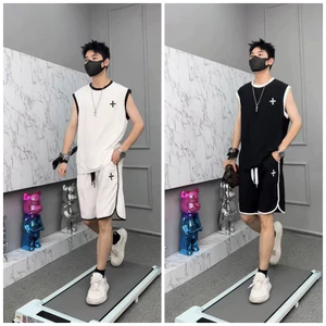 Bộ Thể Thao Ba Lỗ Hè Nam Nữ Phối Họa Tiết Viền Kẻ Cá Tính, Cotton Cá Sấu Thoáng Khí Mềm Mịn Thấm Hút Mồ Hôi