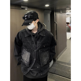 Áo Khoác Jeans Nam Nữ Denim Jacket Hàn Quốc Màu Đen Túi Xám, From Rộng Thời Trang Unisex Phong Cách Hàn Quốc