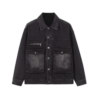 Áo Khoác Jeans Nam Nữ Denim Jacket Hàn Quốc Màu Đen Túi Xám, From Rộng Thời Trang Unisex Phong Cách Hàn Quốc