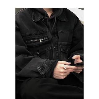 Áo Khoác Jeans Nam Nữ Denim Jacket Hàn Quốc Màu Đen Túi Xám, From Rộng Thời Trang Unisex Phong Cách Hàn Quốc