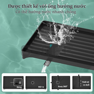 GSlife Kệ Chén Bát Đĩa 2 Tầng Gấp Gọn Thép Carbon Cho Nhà Bếp 43cm, Có Khay Hứng Nước, Màu Đen/Trắng