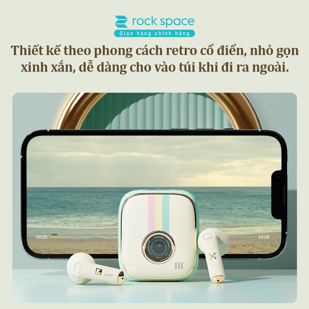 Ảnh Tai nghe bluetooth không dây nhét tai TWS Rockspace Retro sử dụng tới 24h chính hãng bảo hành 1 năm 2