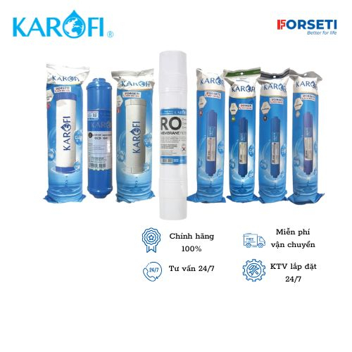Trọn bộ 8 lõi lọc nước Karofi chính hãng dùng cho máy lọc nước Karofi E8RO ( dùng màng RO 100)
