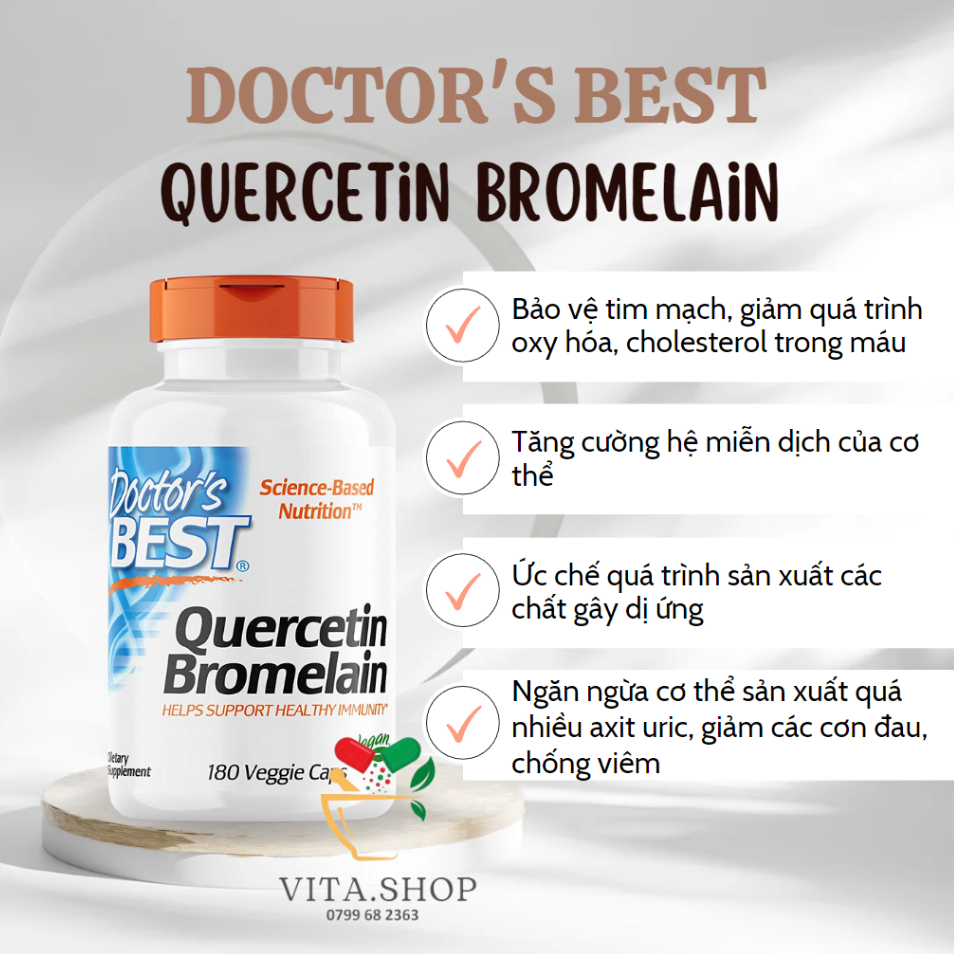 Doctor’s Best Quercetin Bromelain Viên uống hỗ trợ bệnh Gút (Gout) và
