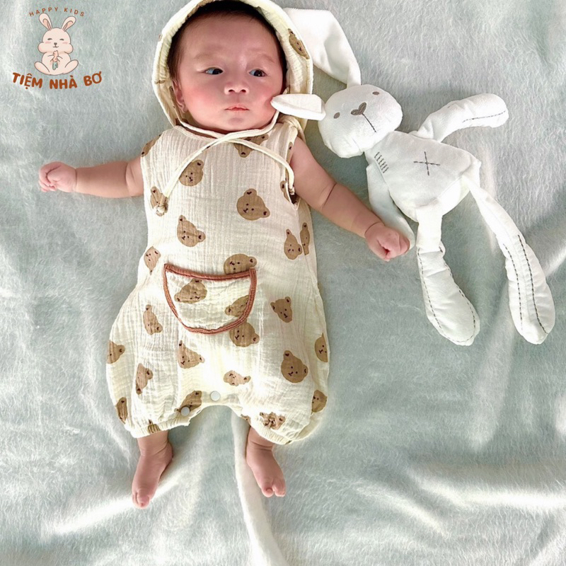 Bộ áo liền quần + Kèm nón cho bé trai, bé gái diện hè dễ thương Tiệm Nhà Bơ