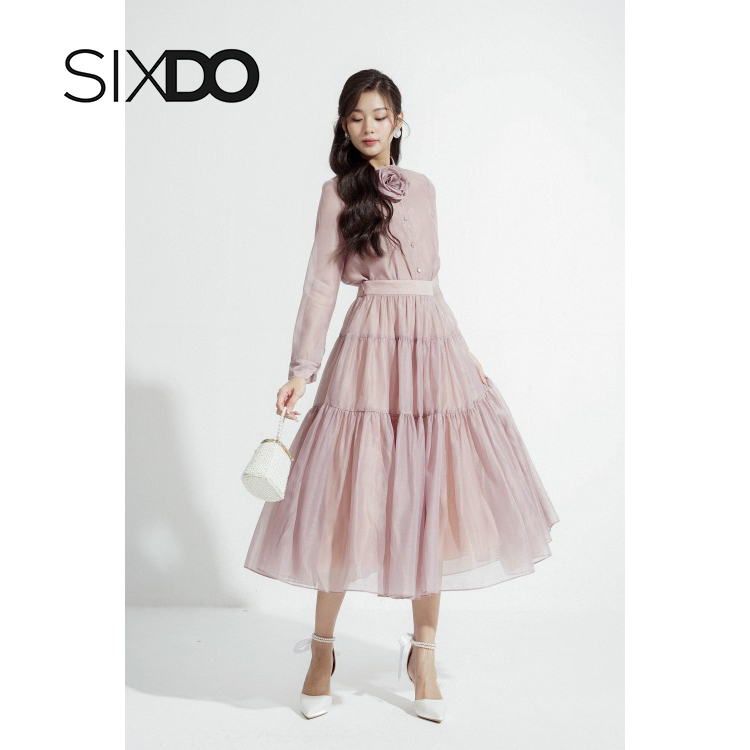 Chân váy tơ midi dáng xòe thời trang SIXDO Light Mauve Pleated Midi Skirt