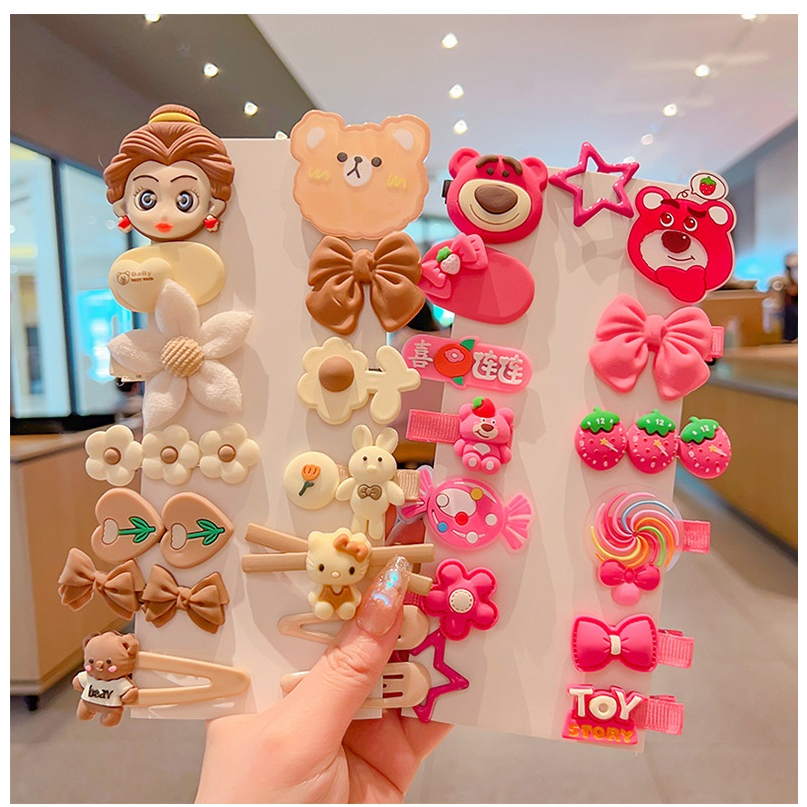 Set 14 kẹp Kẹp Tóc Hình Gấu Dâu Tây Dễ Thương Cho Bé Gái