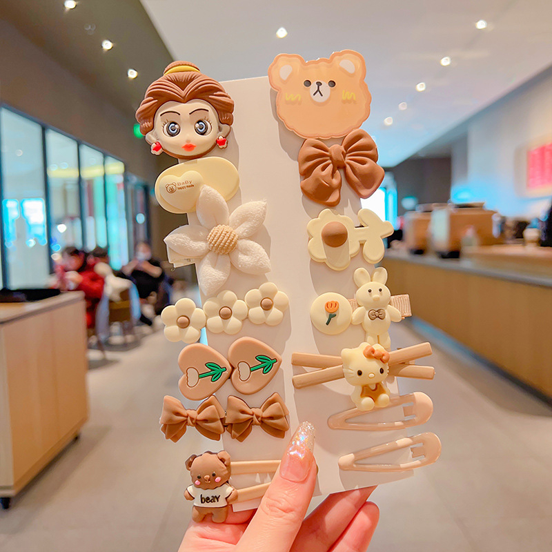 Set 14 kẹp Kẹp Tóc Hình Gấu Dâu Tây Dễ Thương Cho Bé Gái