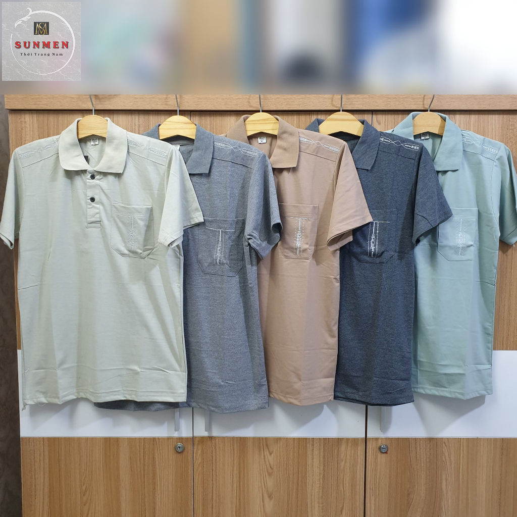 [NEW] Áo Thun Nam Cổ Trụ Trung Niên Chất Cotton Loại Trơn Thiêu Viền ...