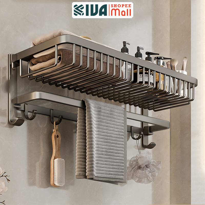 Kệ Để Đồ Nhà Tắm KIVA Chất Liệu Nhôm Hàng Không Cao Cấp Màu Xám Sang Trọng, Bảo Hành 15 Năm.